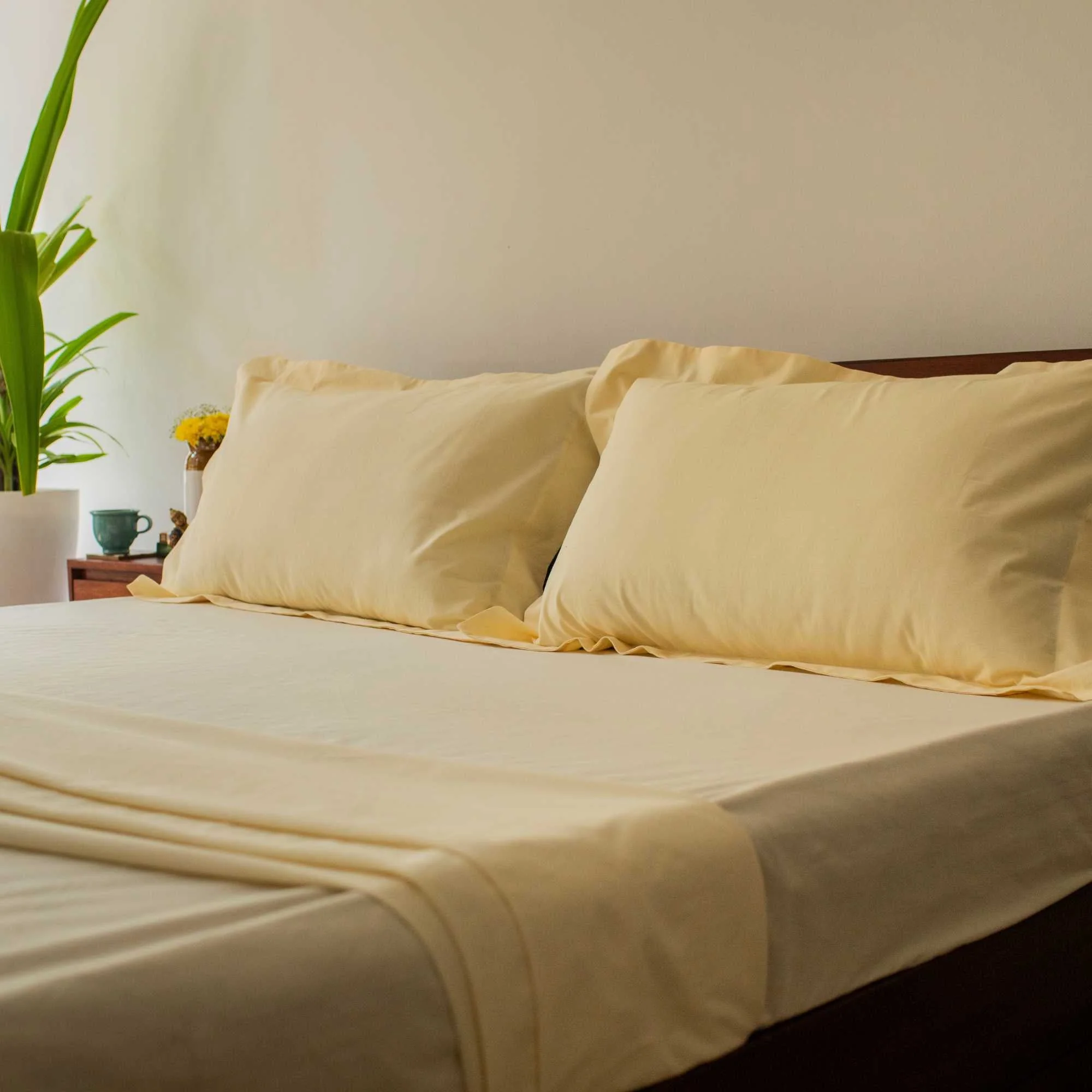 Solid Colour 100% Cotton, 270 Tc King Bedsheet With 2 Frill Pillow Covers - Image 4