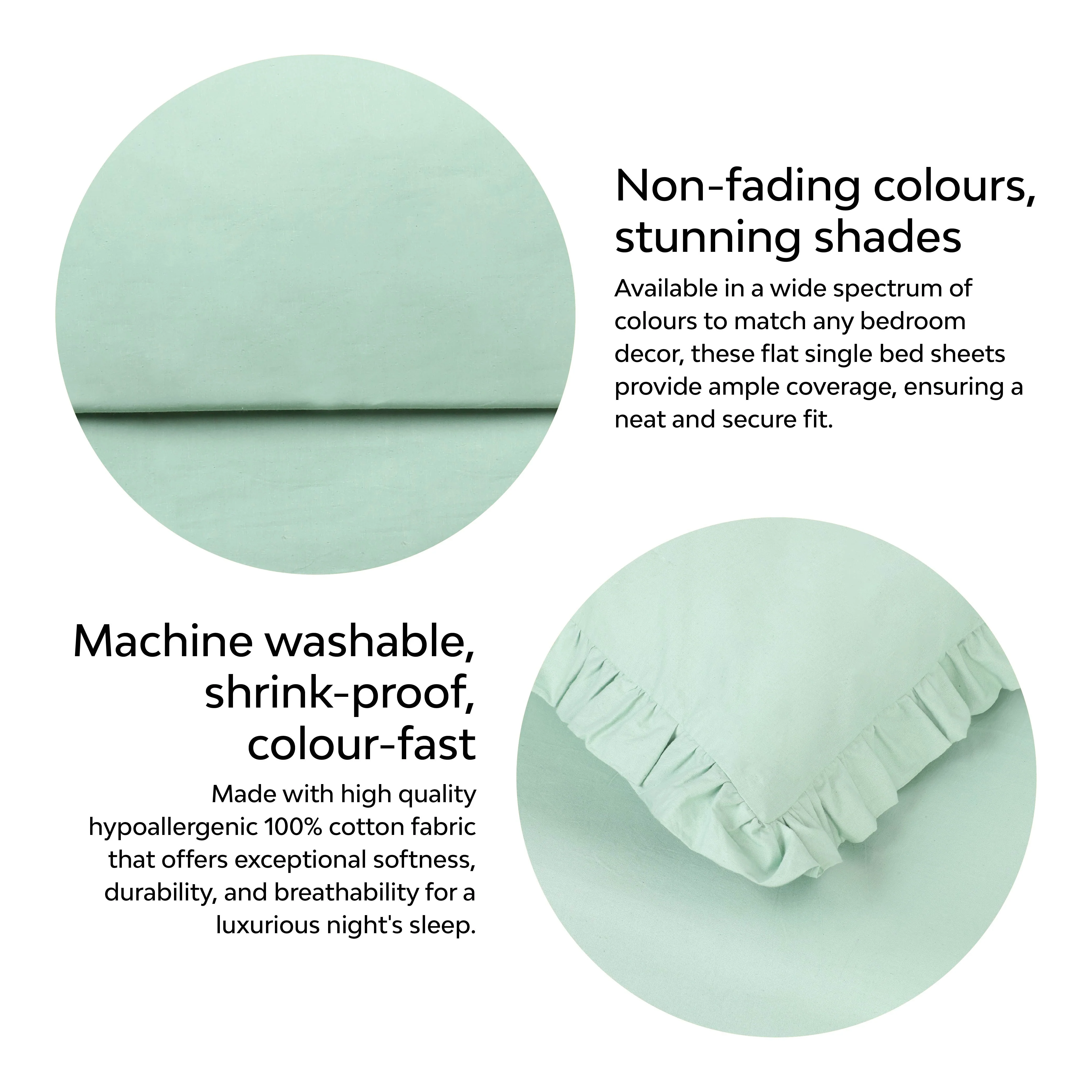 Solid Colour 100% Cotton, 270 Tc Queen Bedsheet With 2 Frill Pillow Covers - Image 37