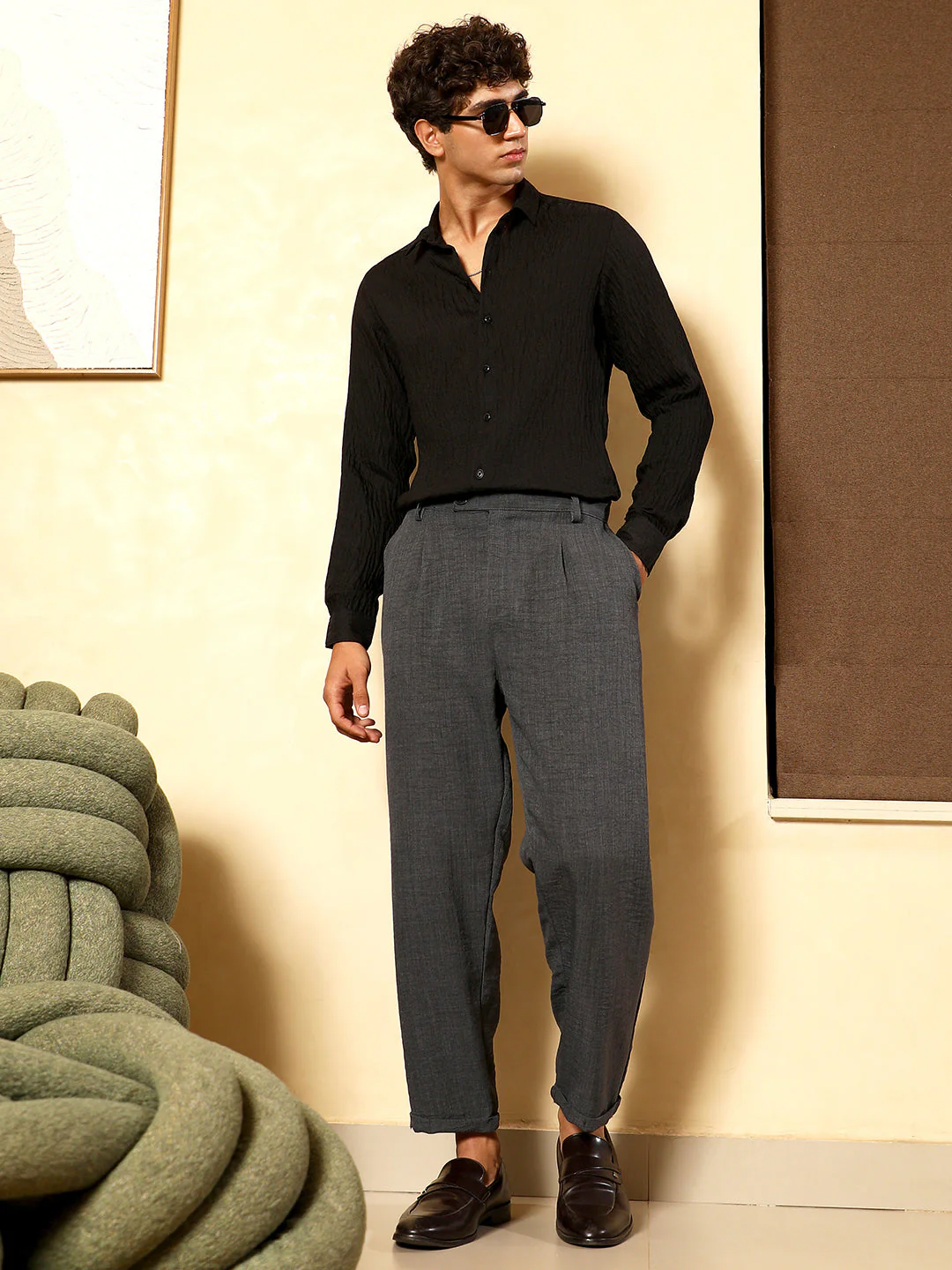 Solid Creased-Tactile Shirt - Image 6