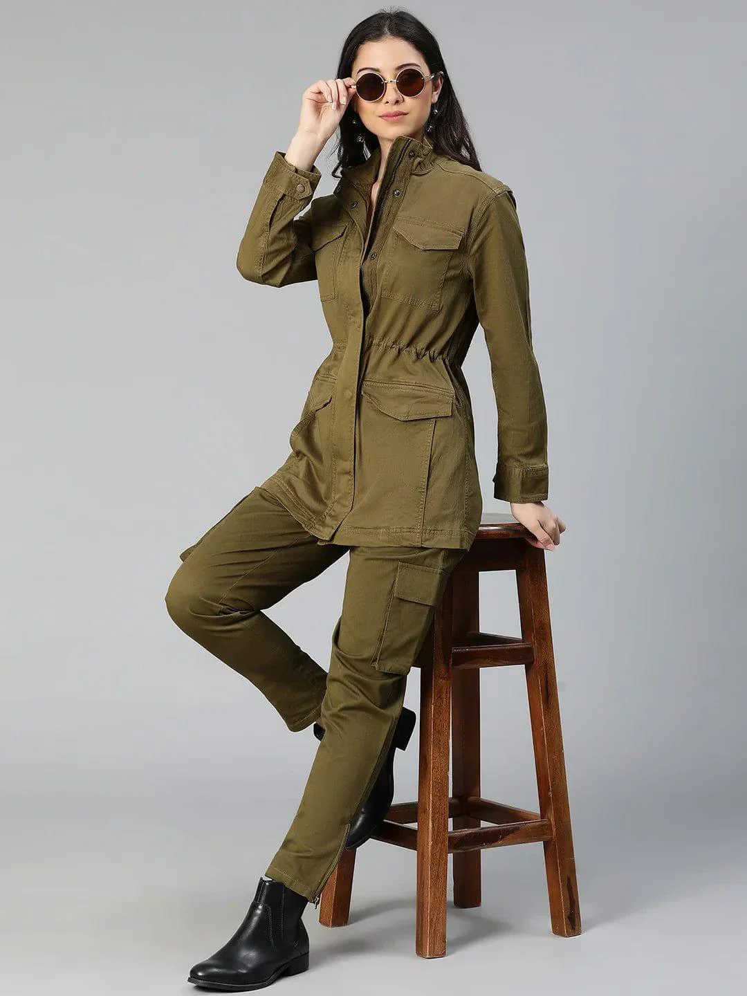 Solid Khaki Elasticated Women Cotton Pants For Everyday Style - Image 3
