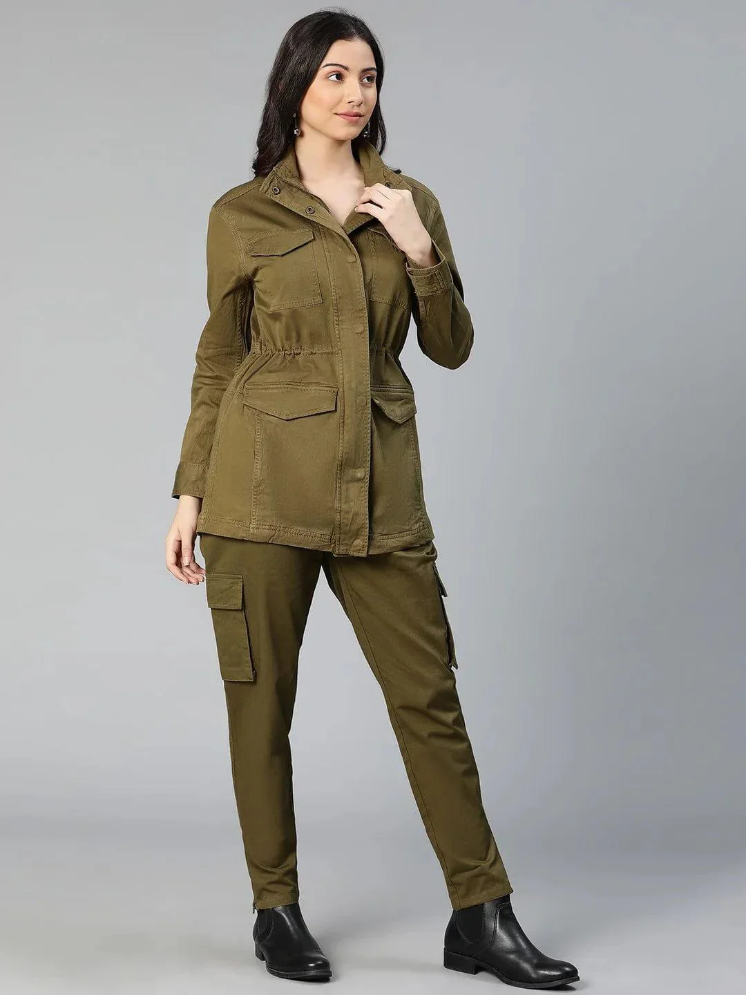 Solid Khaki Elasticated Women Cotton Pants For Everyday Style - Image 7