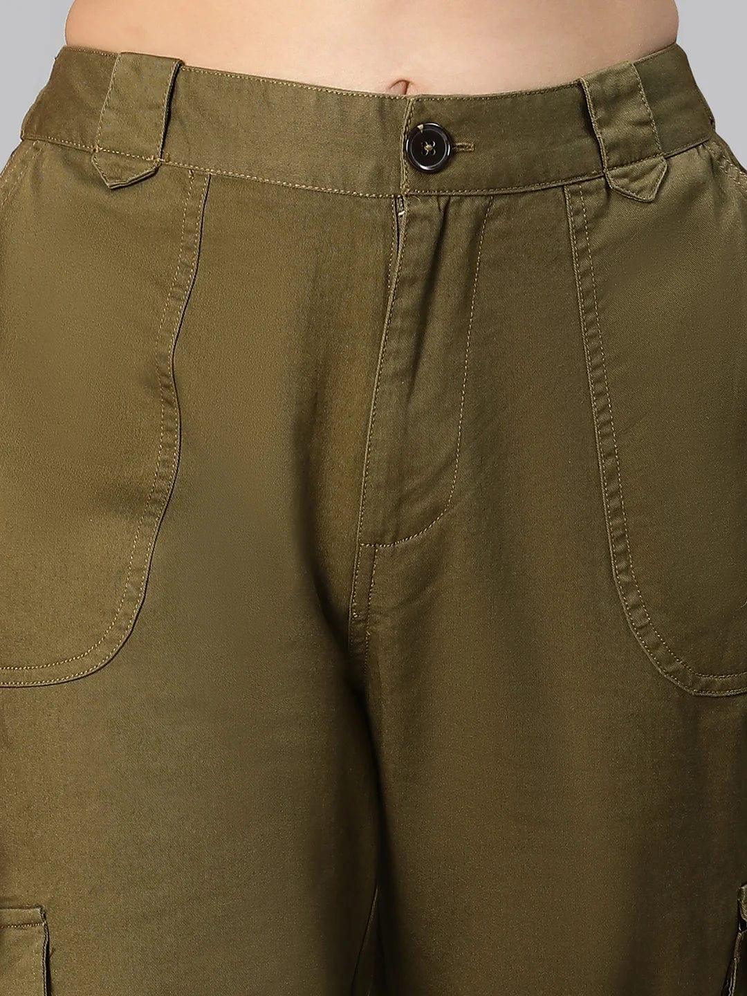 Solid Khaki Elasticated Women Cotton Pants For Everyday Style - Image 8
