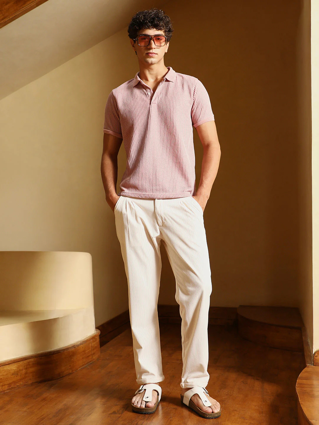 Solid Ribbed Polo T-Shirt - Image 6
