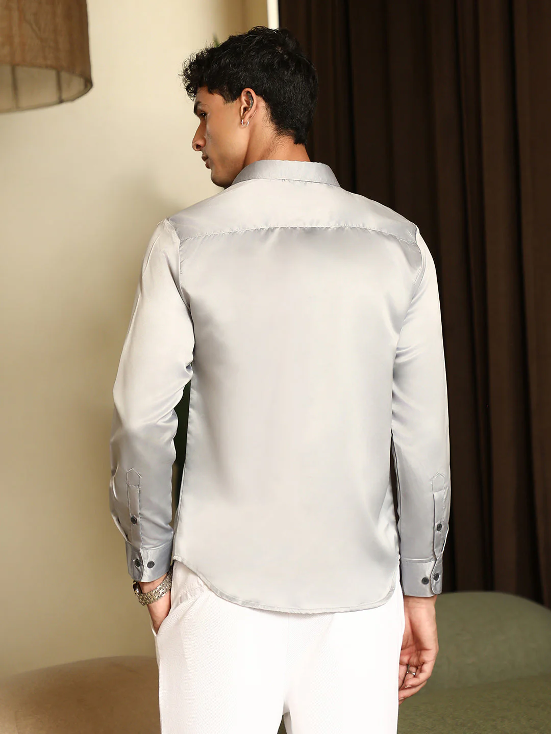 Solid-Satin Regular Shirt - Image 4