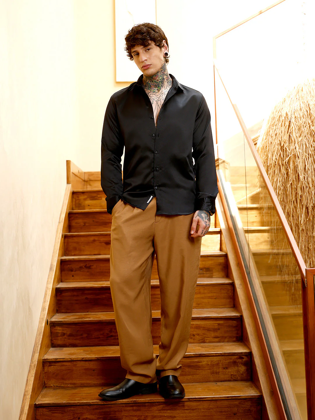 Solid-Satin Regular Shirt - Image 5