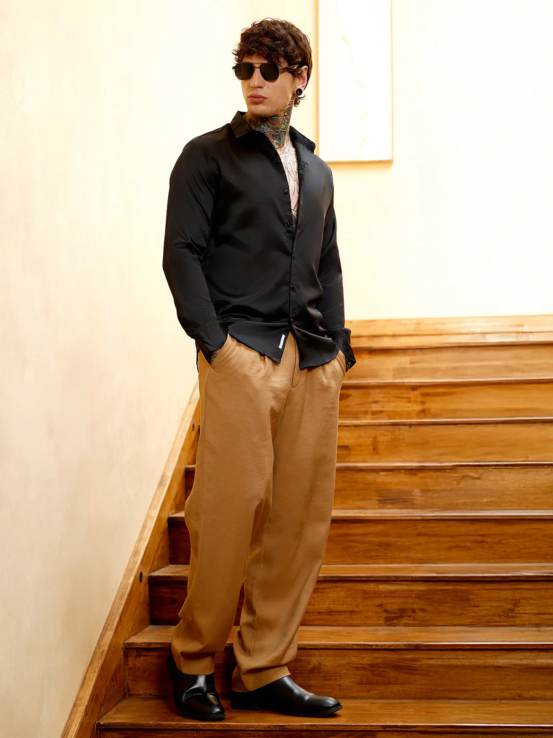 Solid-Satin Regular Shirt - Image 6