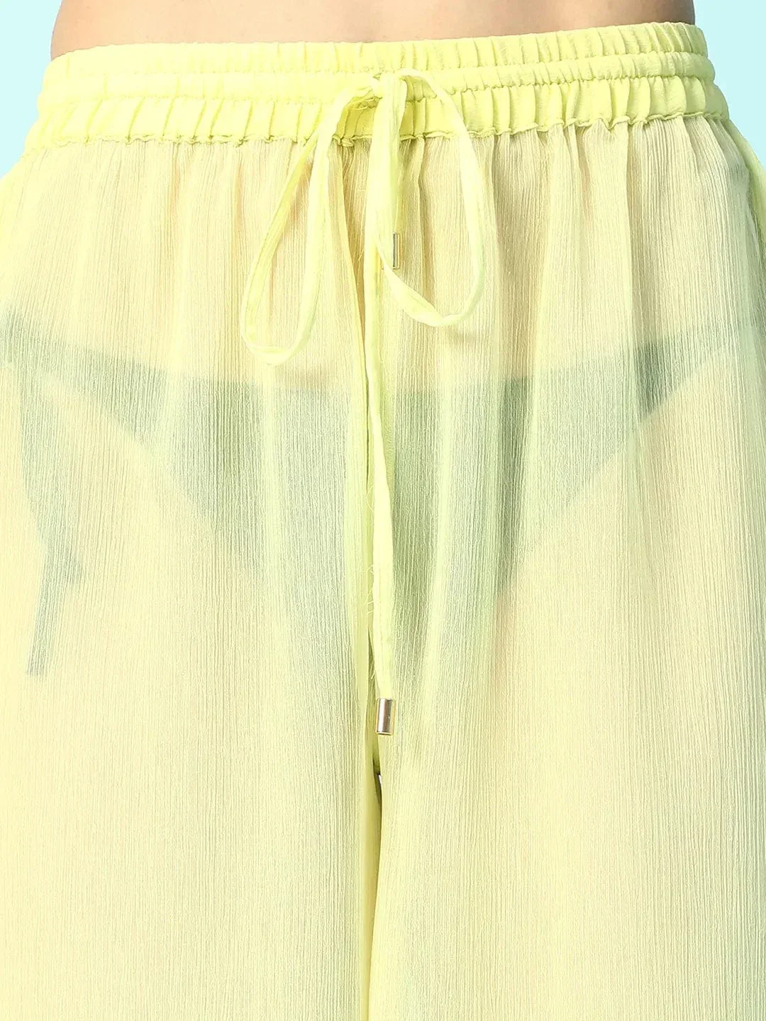 Solid Yellow Elasticated Waist With Tie-Up Detail women Beachwear Culottes - Image 6