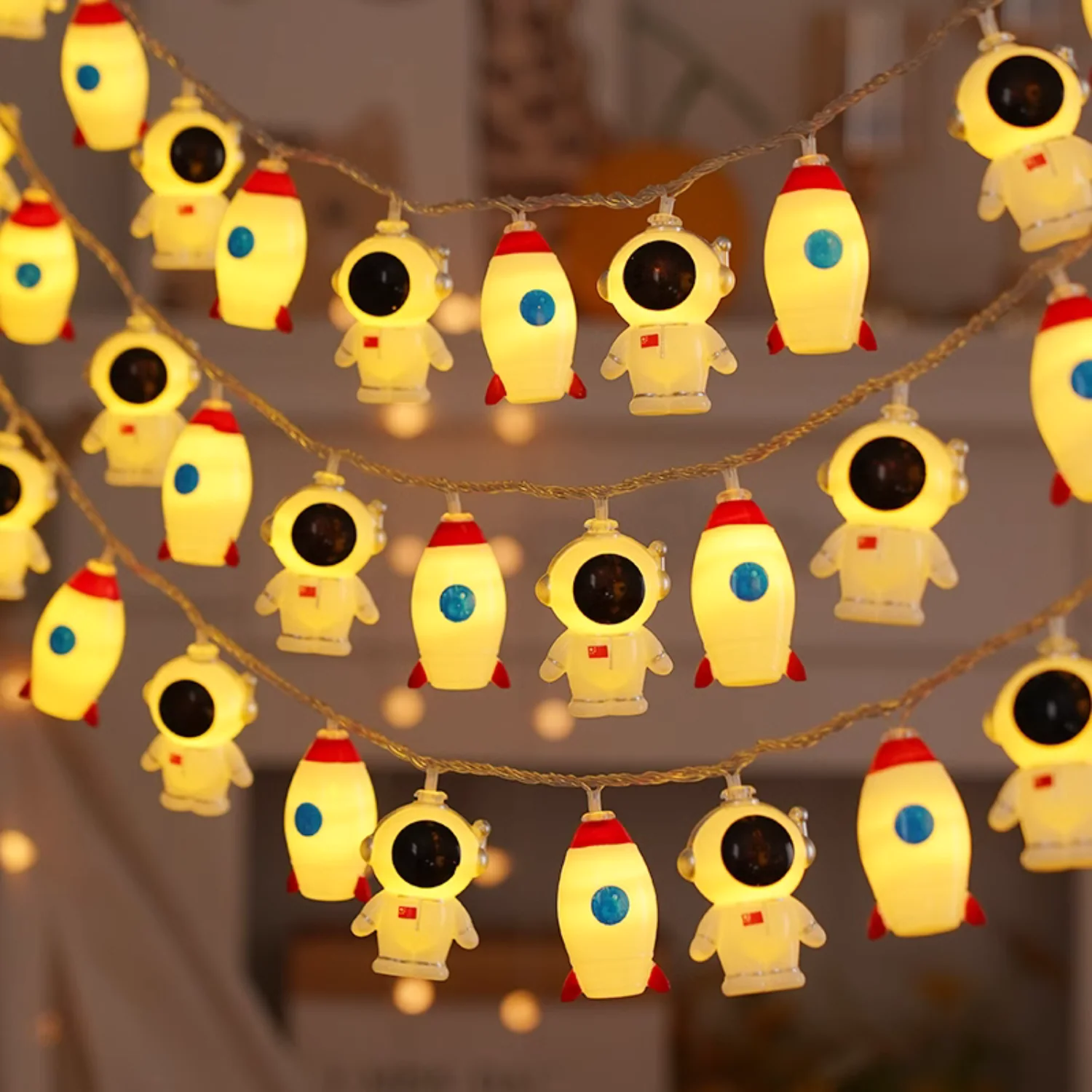 SpaceMan: USB-Powered Astronaut & Rocket String Fairy Lights with 20 LEDs for Kids’ Room, Party & Festive Décor - Image 2