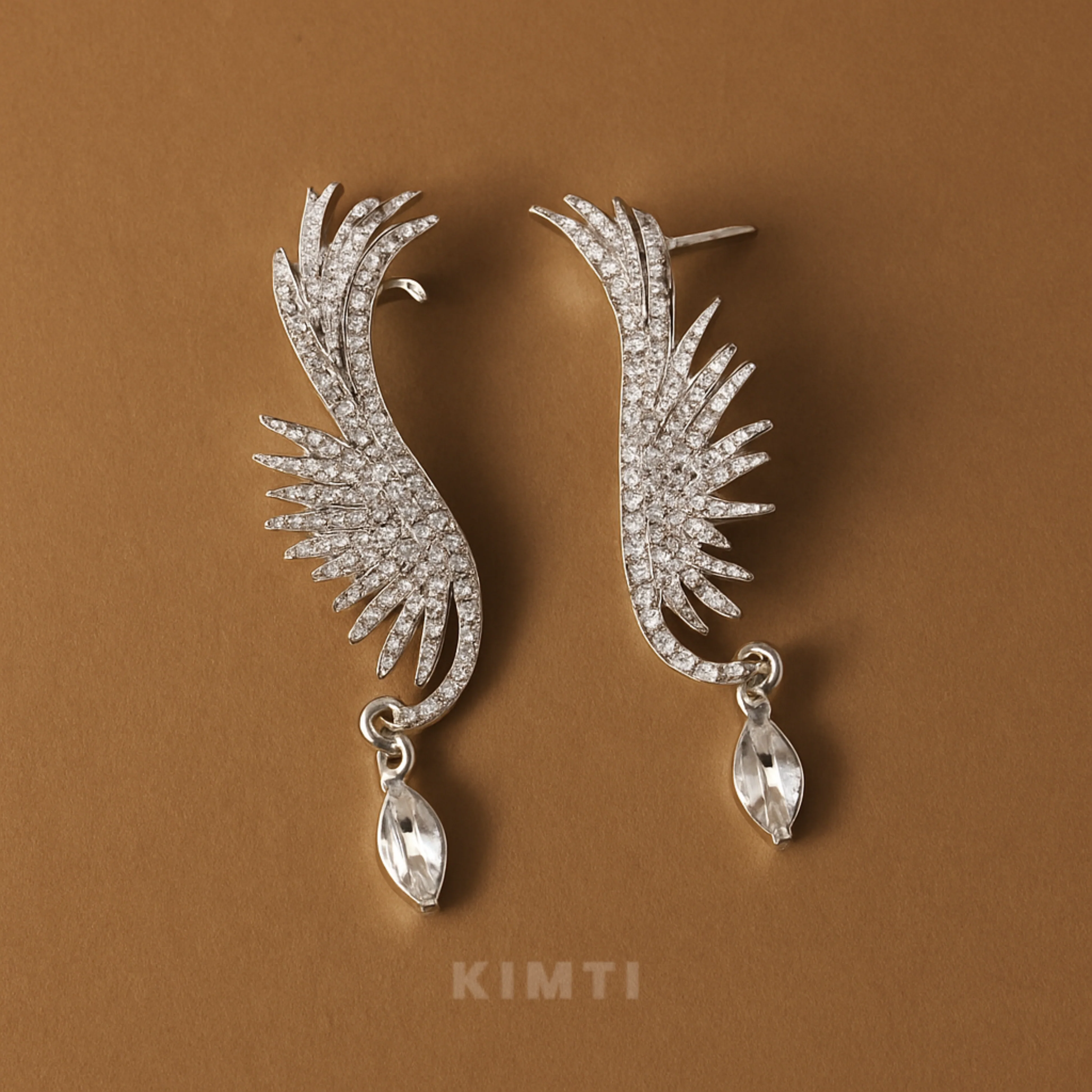 Sparkling Wing-Shaped Statement Earrings - Image 3