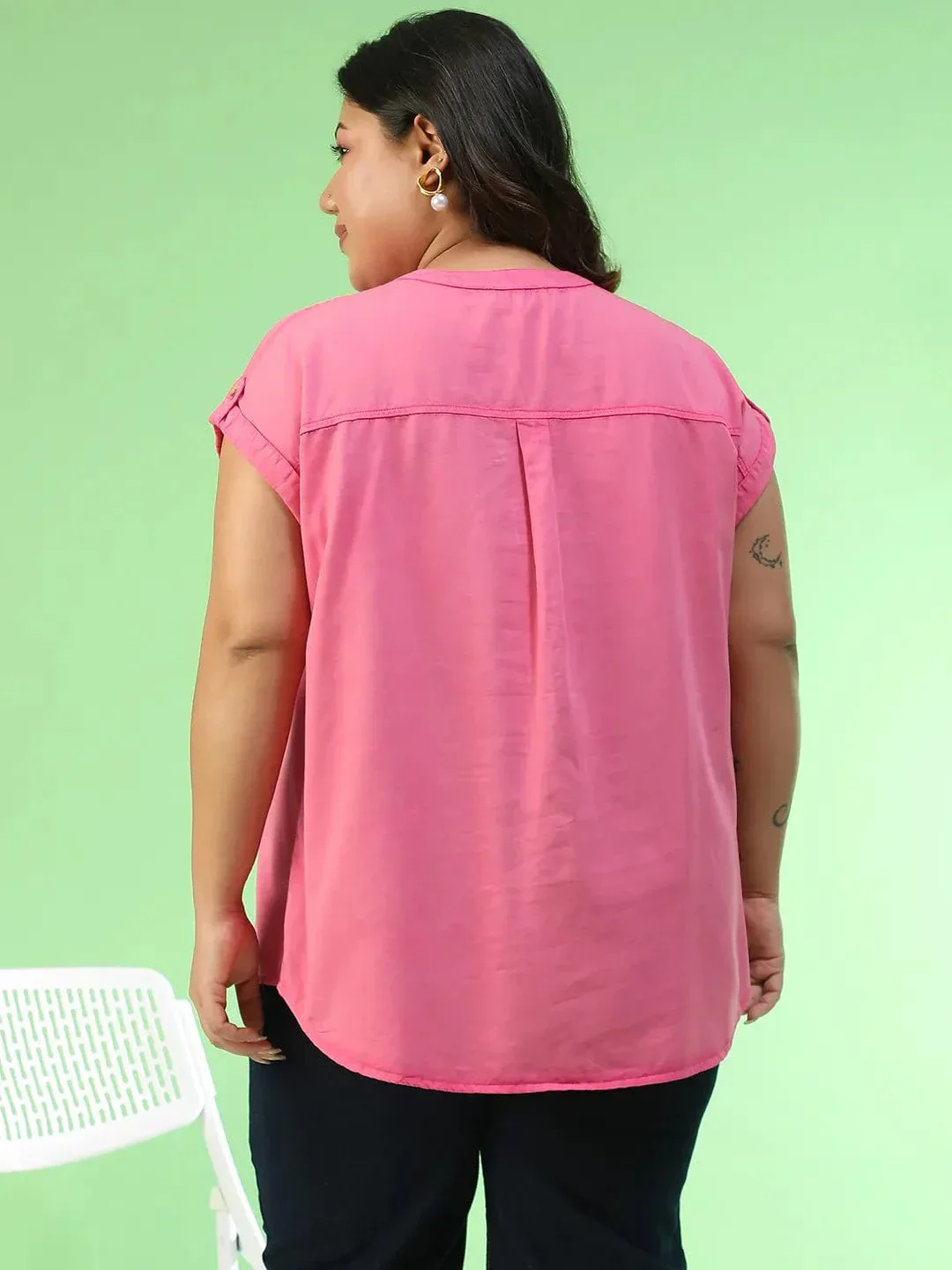 Spellbound Pink Short Sleeve Button Down Plus Size Women Cotton Top - Image 5
