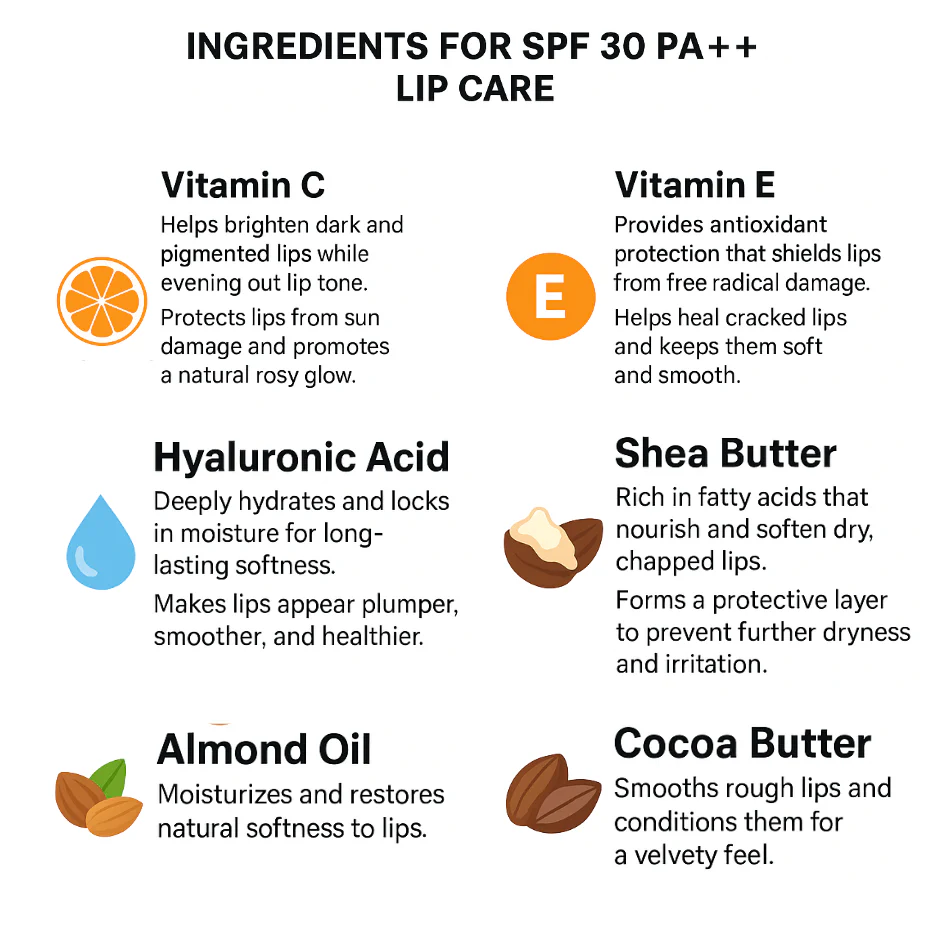 SPF 30 PA++ Brightening Lip Balm with Vitamin C & Hyaluronic Acid 5g | Sun Protection & Hydration - Image 2