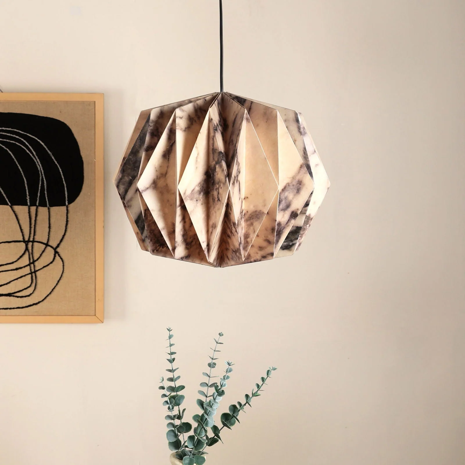 Sphere Pendant Light (Marble Print) - Marble Print, Origami Pendant Lamp, Best Design Messe Frankfurt Trends 2024 For Hanging Light - Image 3