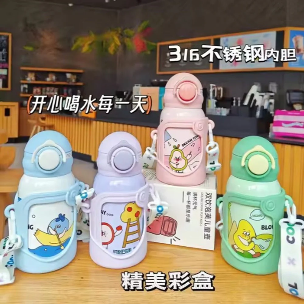 Stainless Steel Kids Water Bottle – 500ml | Double Wall, Straw Lid, Cartoon Print - Image 15