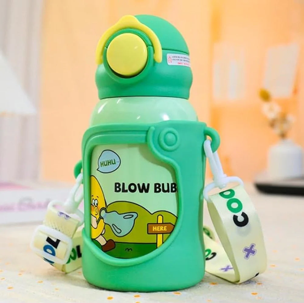 Stainless Steel Kids Water Bottle – 500ml | Double Wall, Straw Lid, Cartoon Print - Image 6