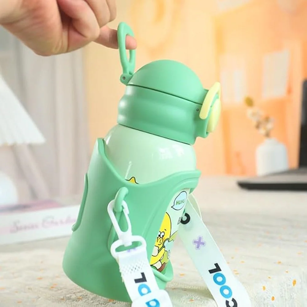 Stainless Steel Kids Water Bottle – 500ml | Double Wall, Straw Lid, Cartoon Print - Image 7