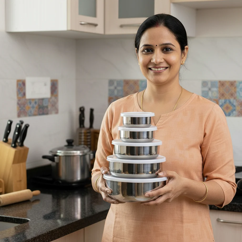 Stainless Steel Kitchen Bowl Set with Lids - Set of 5 Pcs - Image 21