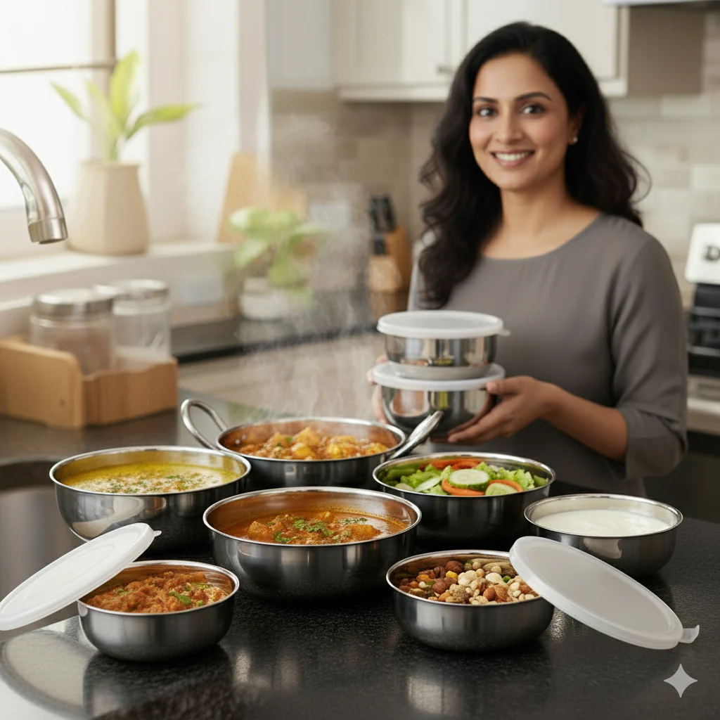 Stainless Steel Kitchen Bowl Set with Lids - Set of 5 Pcs - Image 3