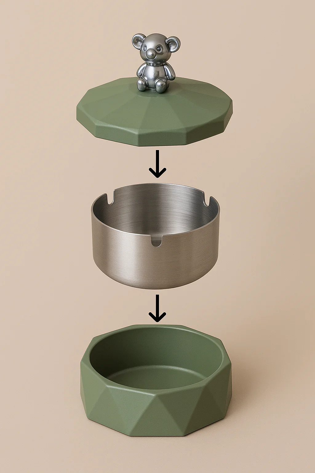 Stainless Steel & Plastic Base Portable Ashtray Spinning Lid Modern Tabletop Ashtray - Image 5