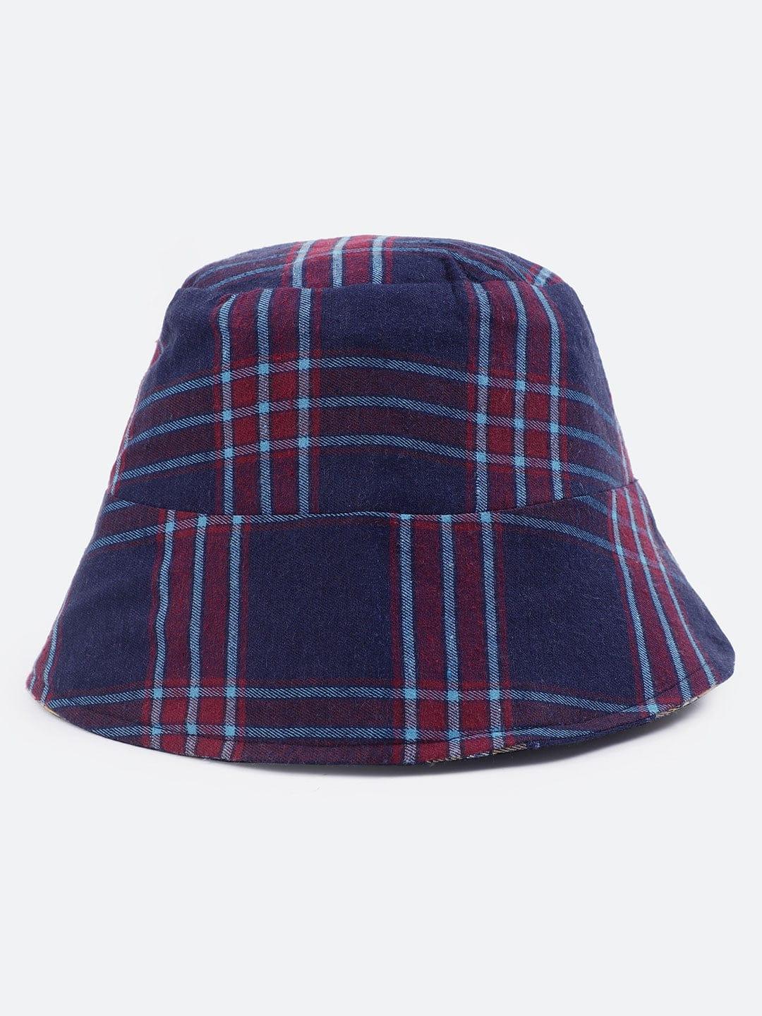 Stale Blue Check Print Reversible Women Cotton Bucket Hat - Image 5