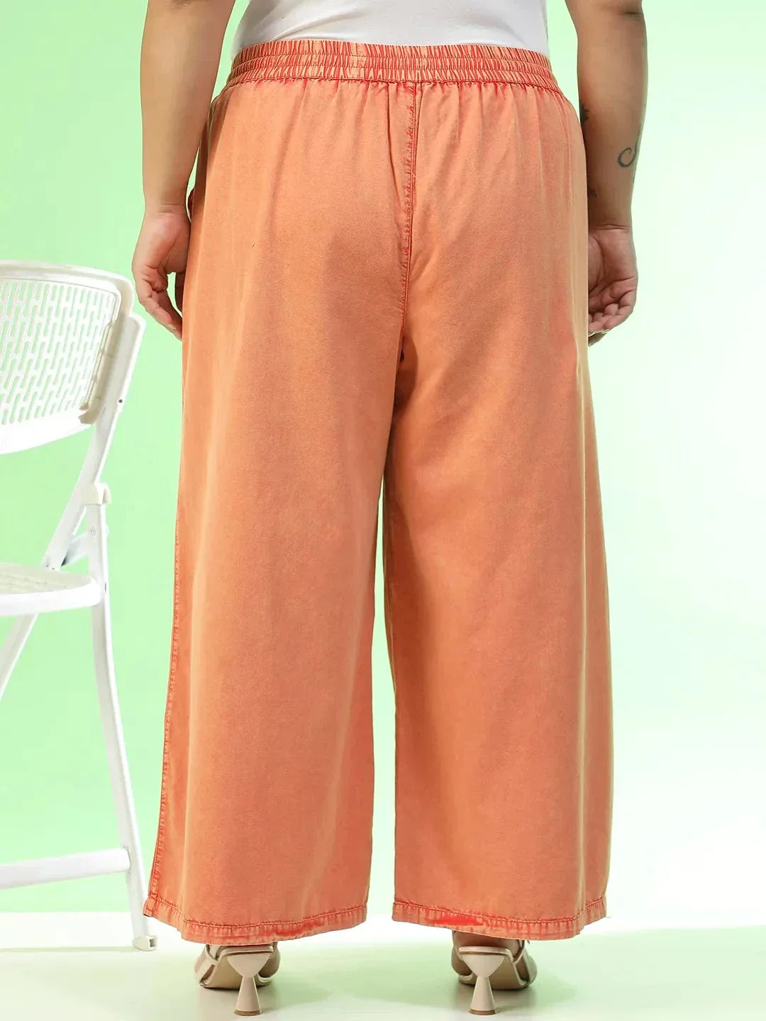 Starcore Orange Elasticated With Tie-Up Detail Plus Size Women Long Cotton Pant - Image 5