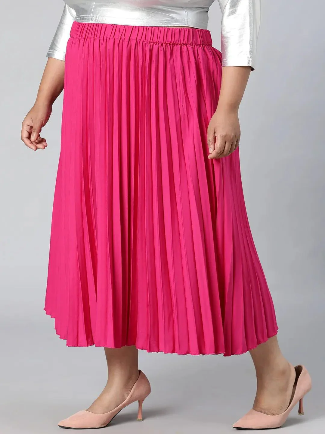 Starlight Pink Elasticated Pleated Plus Size Skirt - Image 3