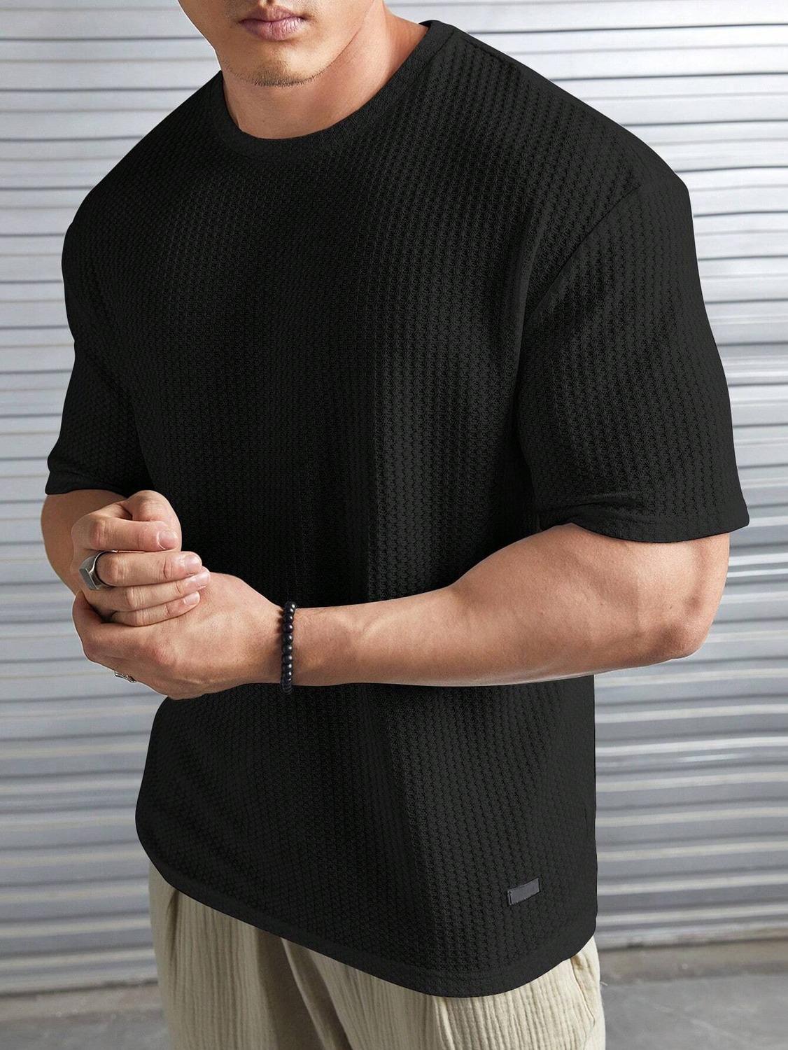 Starvy Men Round Neck Half sleeve waffle knit Solid Oversize T-shirt - Image 3