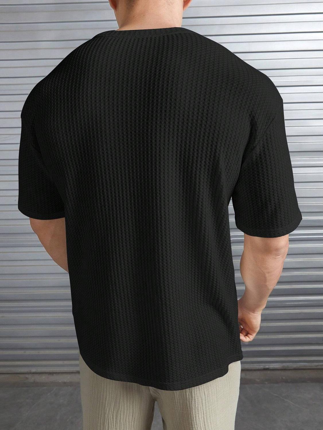 Starvy Men Round Neck Half sleeve waffle knit Solid Oversize T-shirt - Image 2