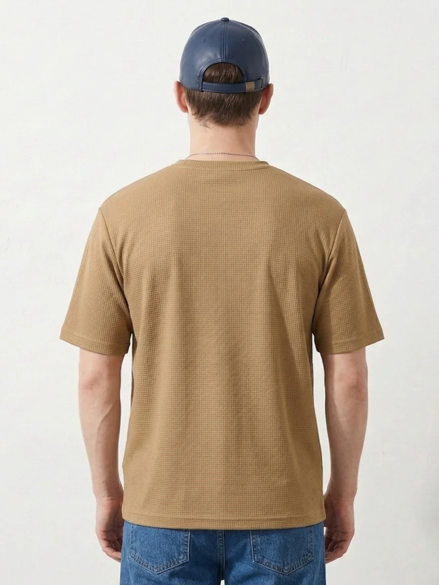 Starvy Pack of 2 Men Round Neck Half sleeve waffle knit Solid Oversize T-shirts - Image 4