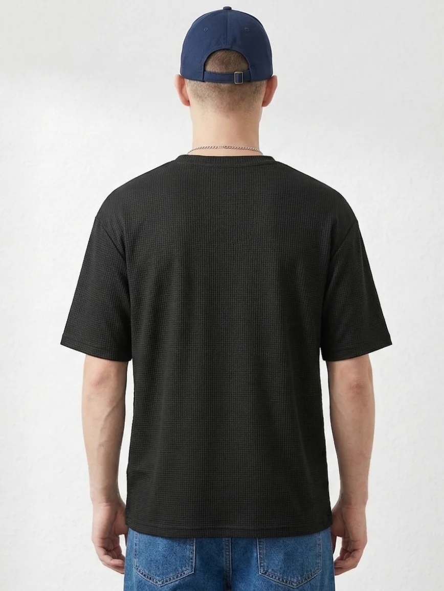 Starvy Pack of 2 Men Round Neck Half sleeve waffle knit Solid Oversize T-shirts - Image 4