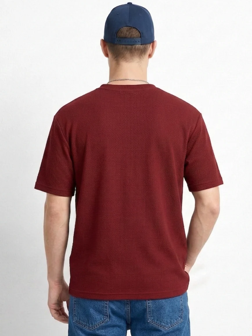 Starvy Pack of 2 Men Round Neck Half sleeve waffle knit Solid Oversize T-shirts - Image 5