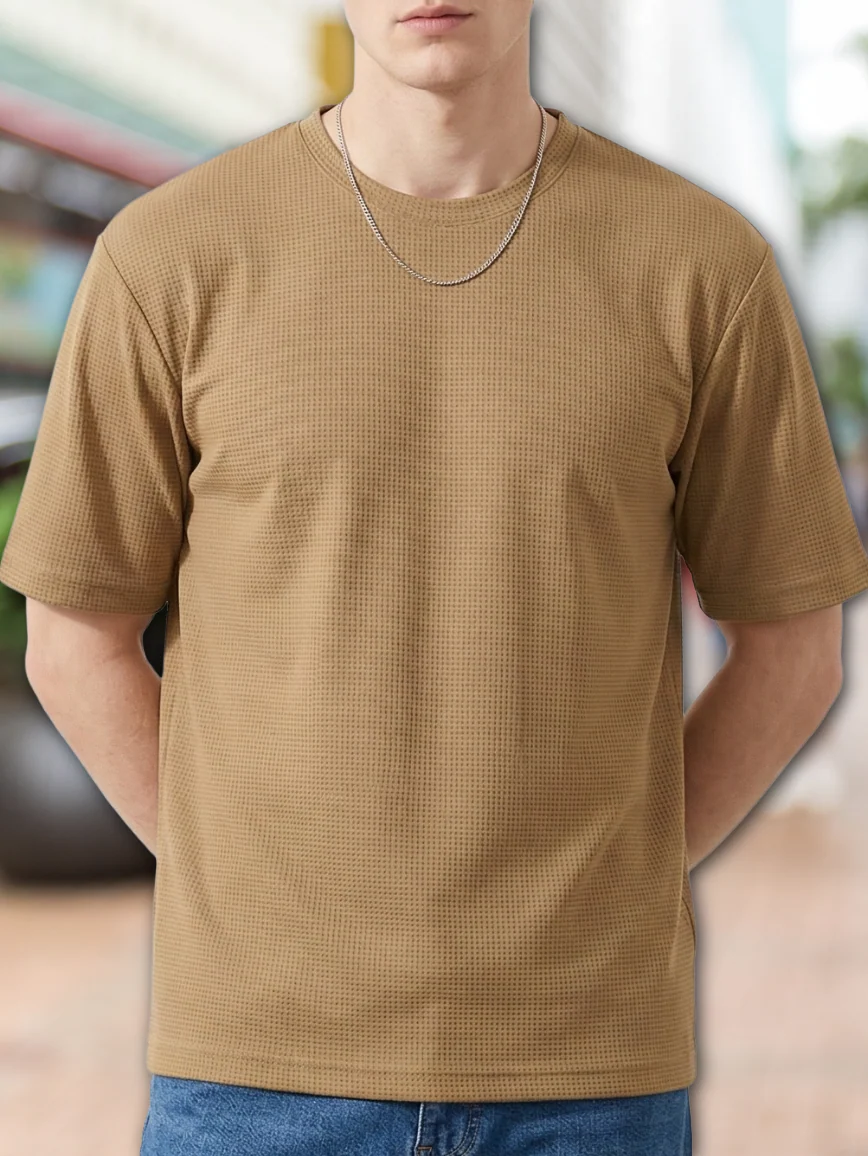 Starvy Pack of 3 Men Round Neck Half sleeve waffle knit Solid Oversize T-shirts - Image 4