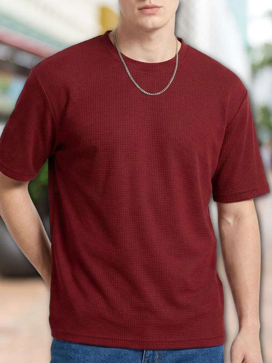 Starvy Pack of 3 Men Round Neck Half sleeve waffle knit Solid Oversize T-shirts - Image 3