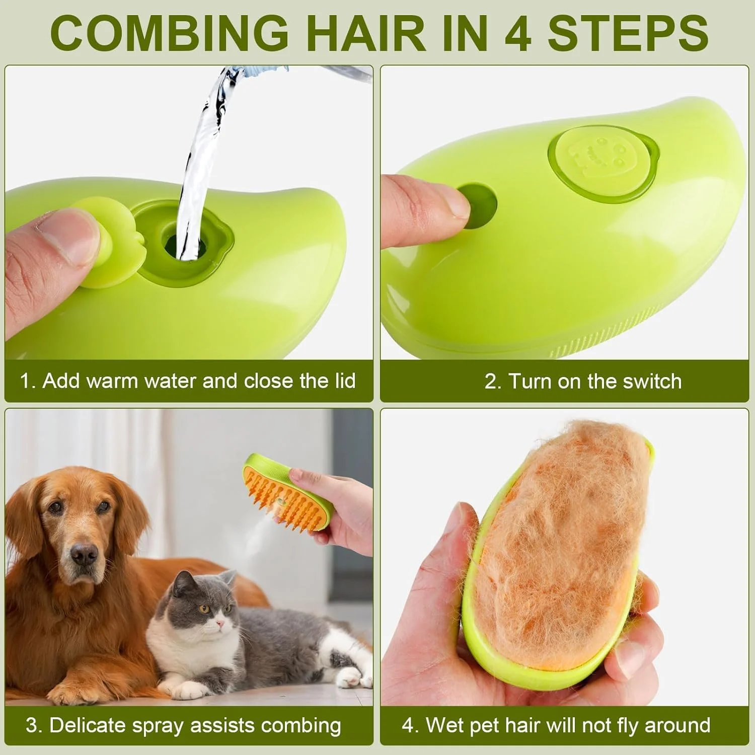 Steamu: 3-in-1 Pet Hairbrush with Steam for Gentle Grooming & Shedding Control in Cats & Dogs - Image 3
