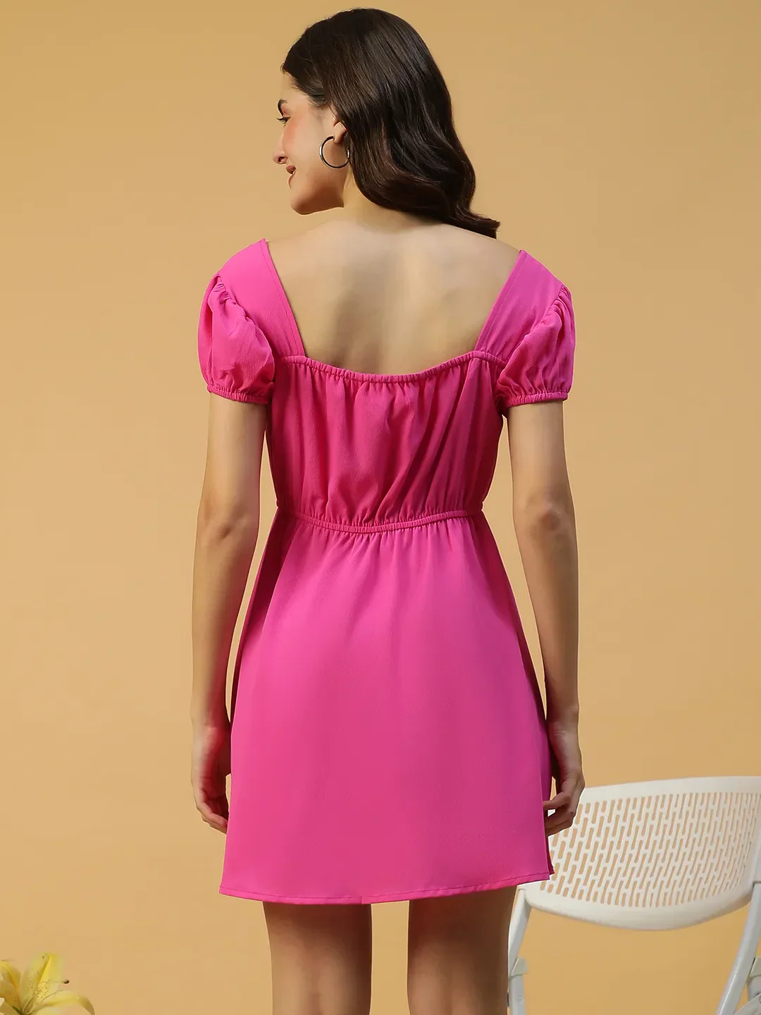 Steezy Pink Short Sleeve Elasticated Women midi dress - Image 3