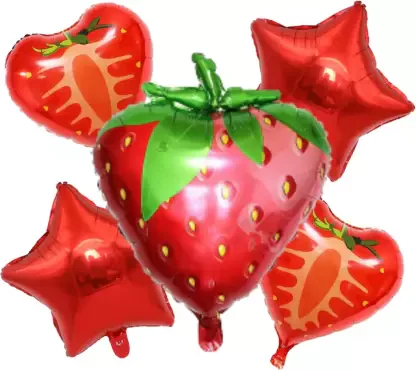 Strawberry  Fruit Themed Foil Balloon Set (Pink) (Pack of 5) - Image 2