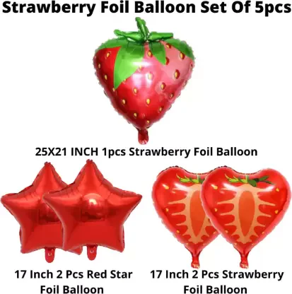 Strawberry  Fruit Themed Foil Balloon Set (Pink) (Pack of 5) - Image 3