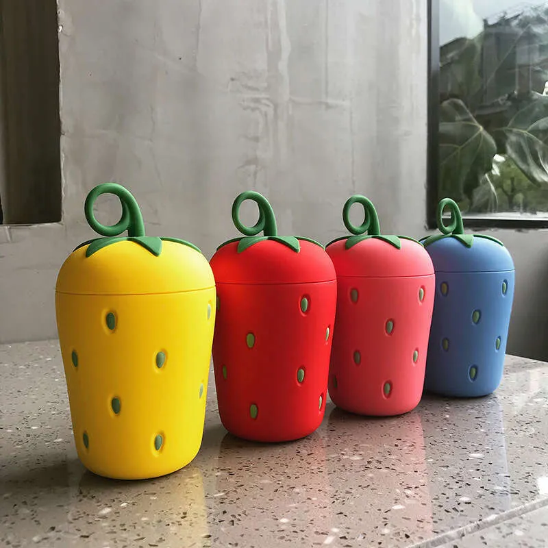 Strawberry Glass Water Bottle Silicone Handle Leakproof Travel Gifts 300ML 1 pc - Image 3