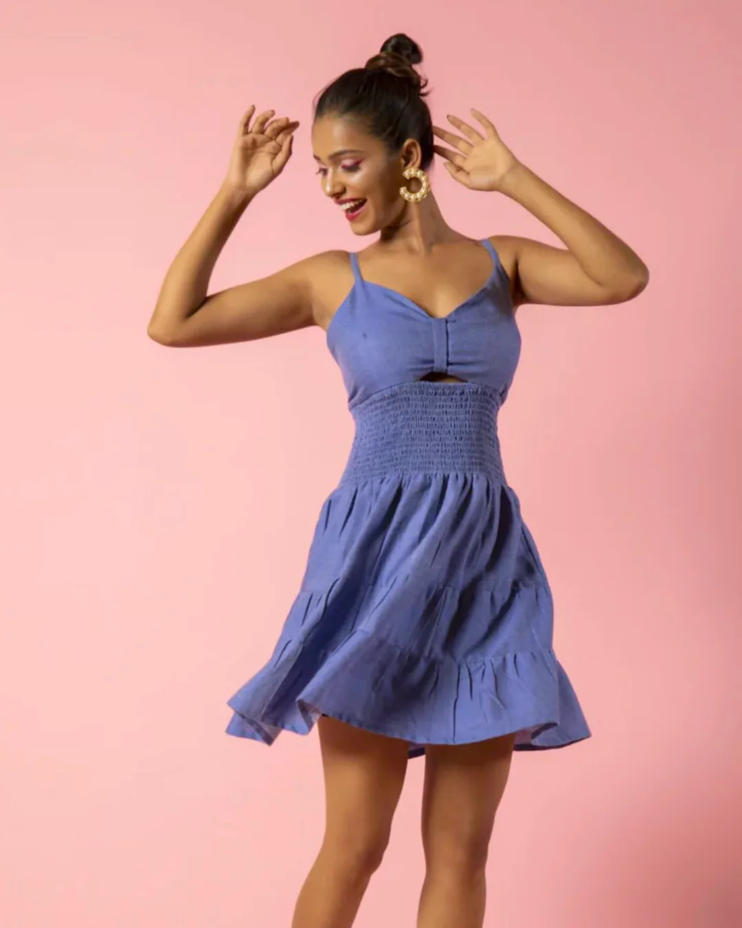 Stretchable A-Line Crepe Fit Mini Dress - Image 2