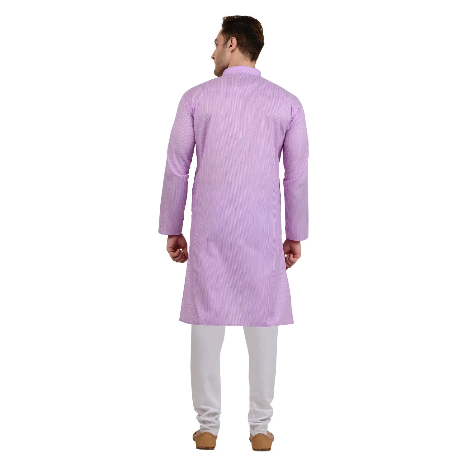 Striped PolyBlend Kurta and Cotton Pyjama Set in Purple - Image 4