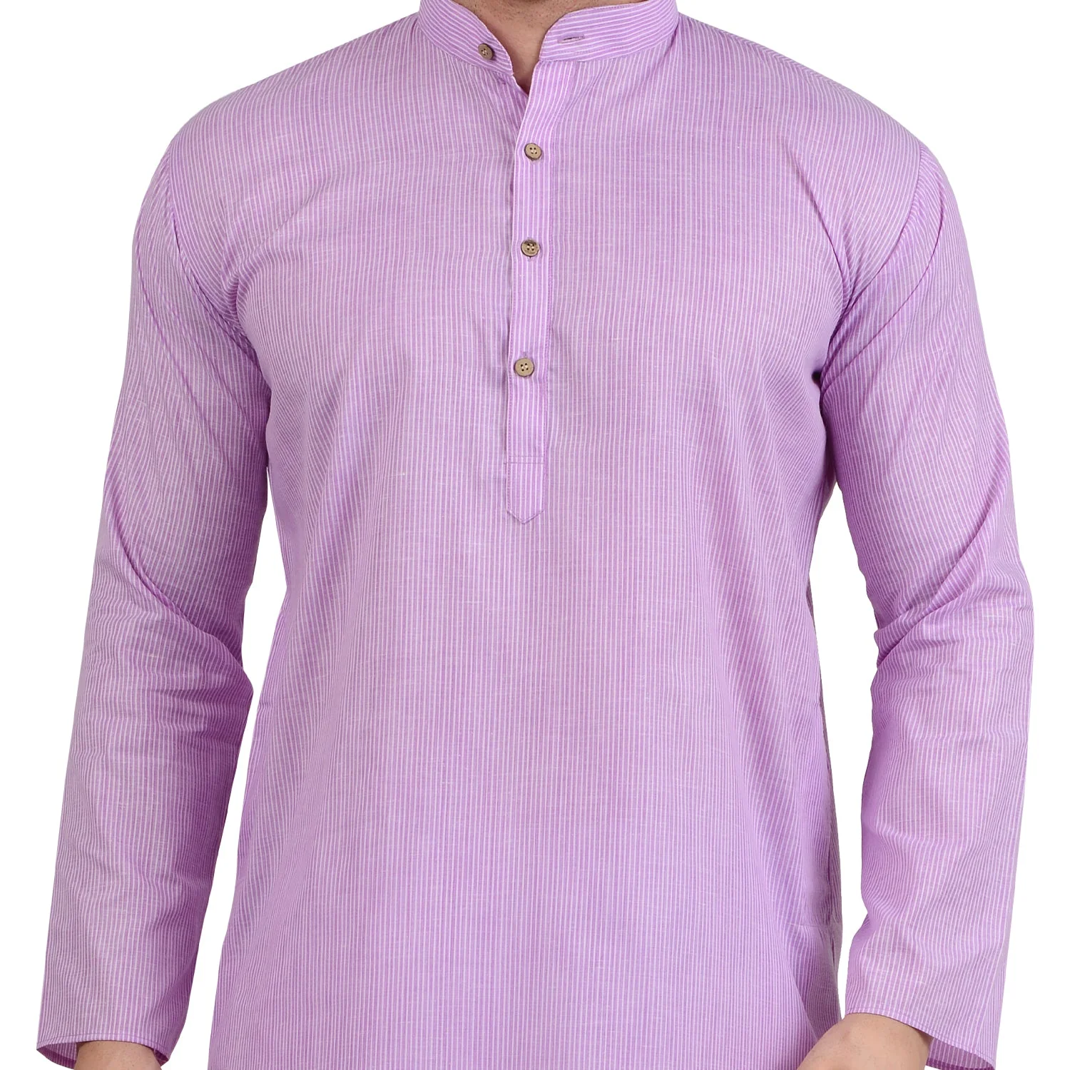 Striped PolyBlend Kurta and Cotton Pyjama Set in Purple - Image 6