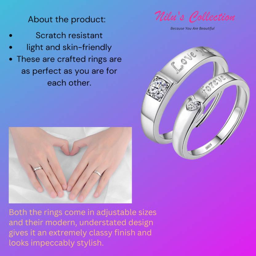Stylish Adjustable Sterling Silver Plated Romantic Imperial Couple Ring For Men & Women For Gift Wedding Engagement Sterling Silver Platinum Plated - Image 4