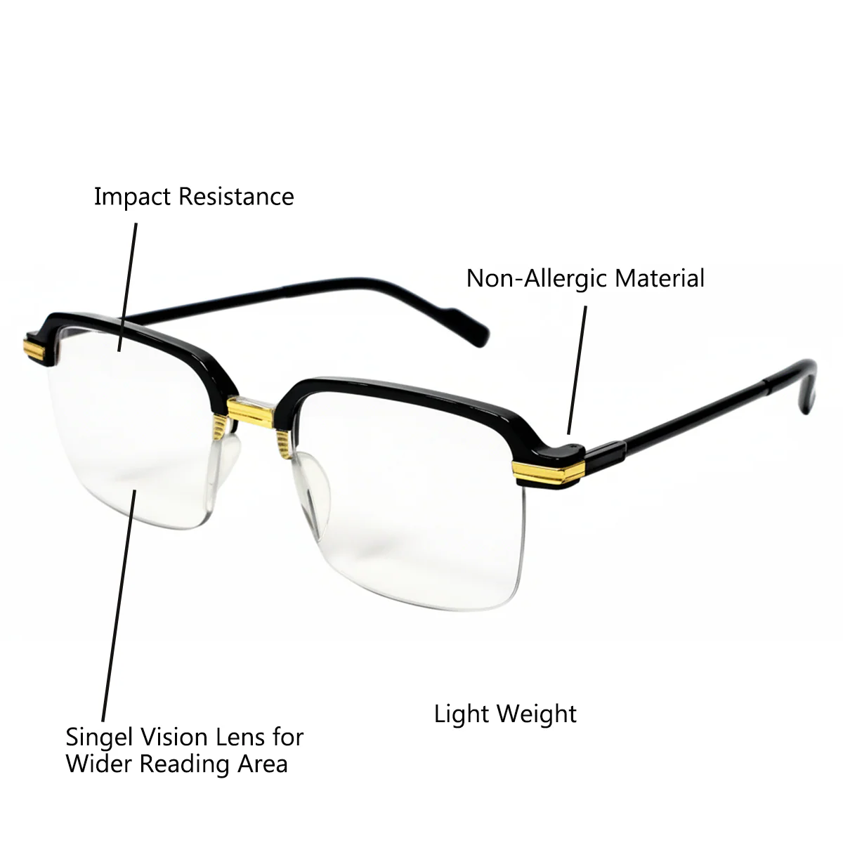 Stylish Black Golden Reading glasses For Men and Women -3GBRG - Image 8
