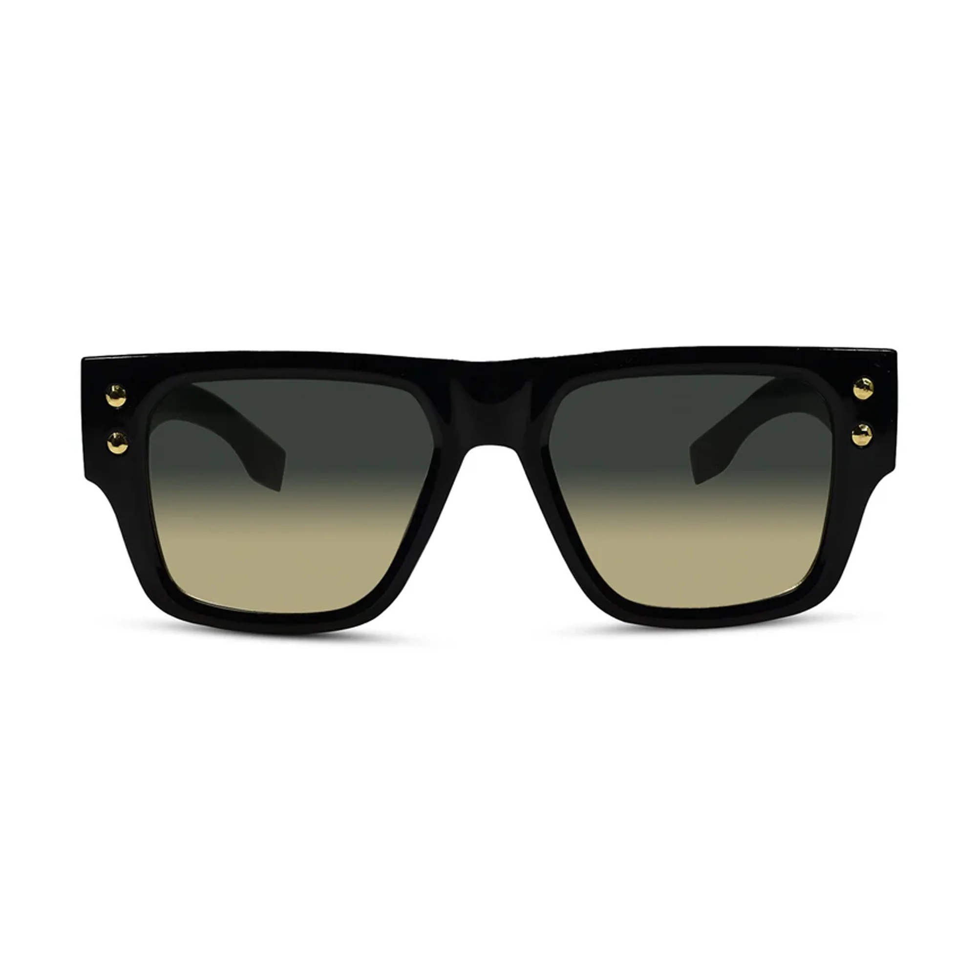 Stylish Bold Black with Green Tint Rectangular Sunglasses - Image 2