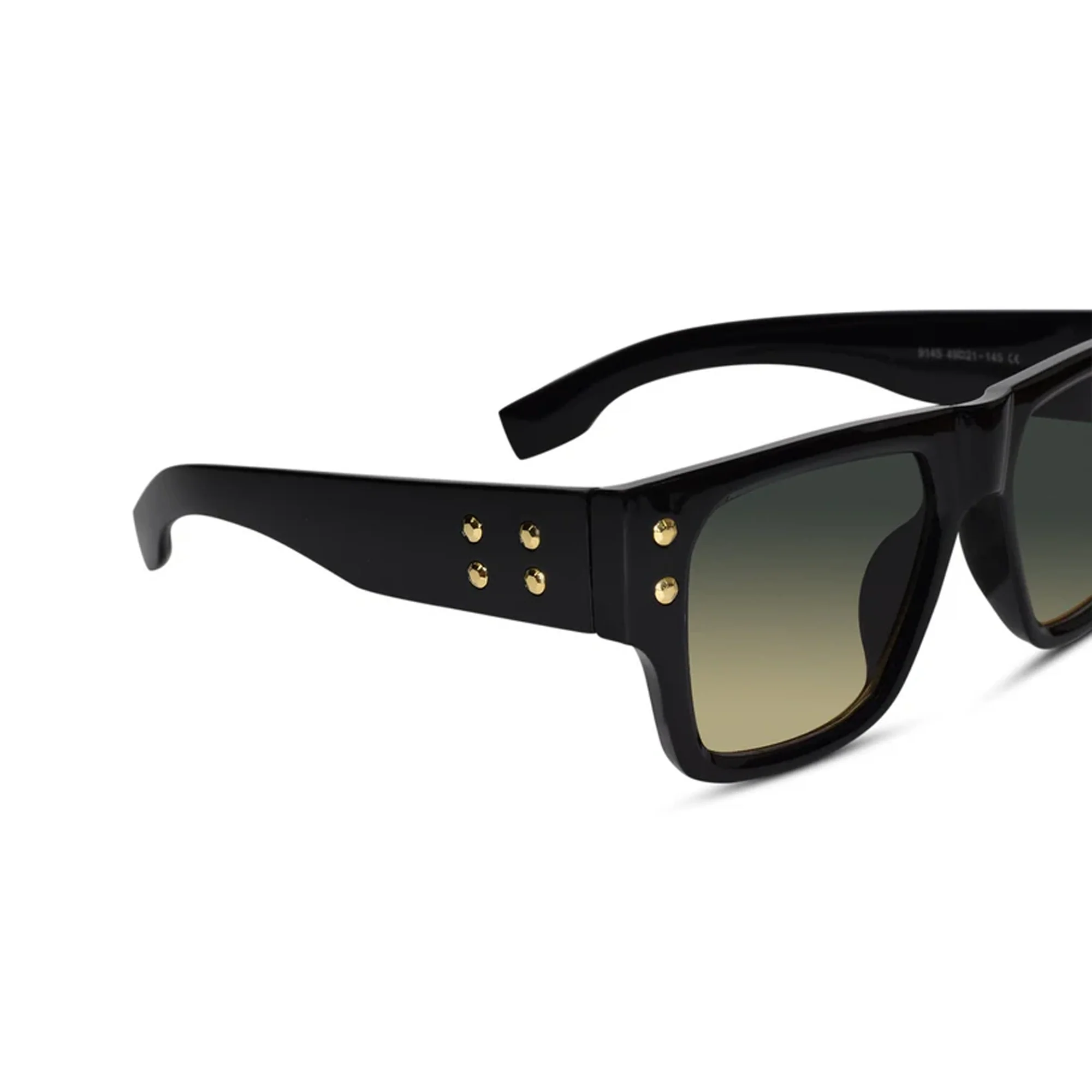 Stylish Bold Black with Green Tint Rectangular Sunglasses - Image 4