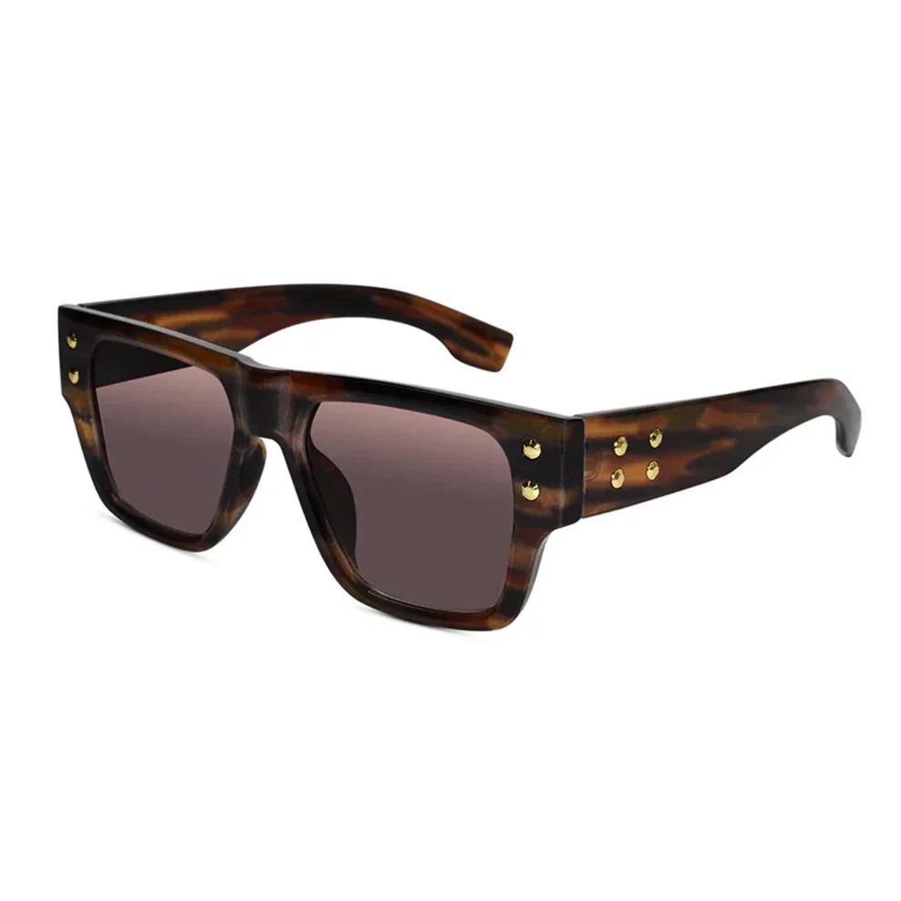 Stylish Bold Black with Green Tint Rectangular Sunglasses - Image 9