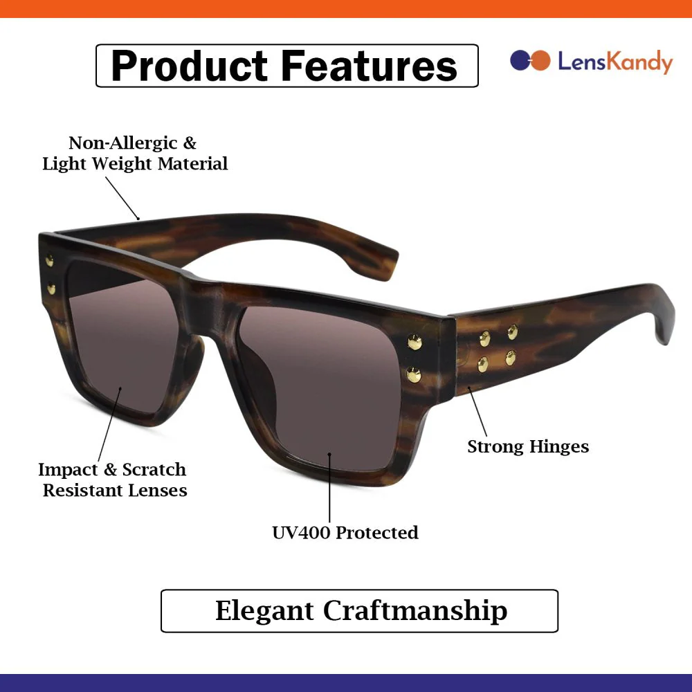 Stylish Bold Tint Rectangular Brown Sunglasses - Image 5