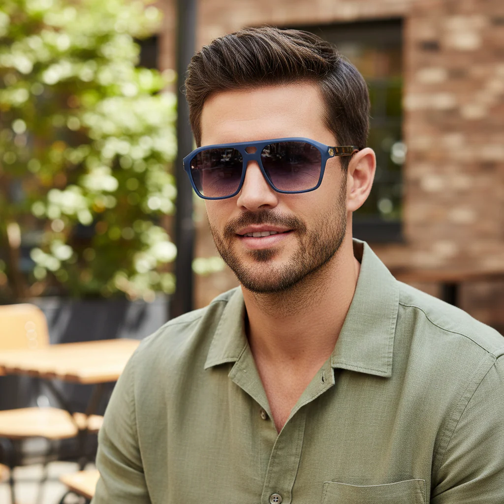Stylish Matt Blue Rectangular Sunglasses For Men