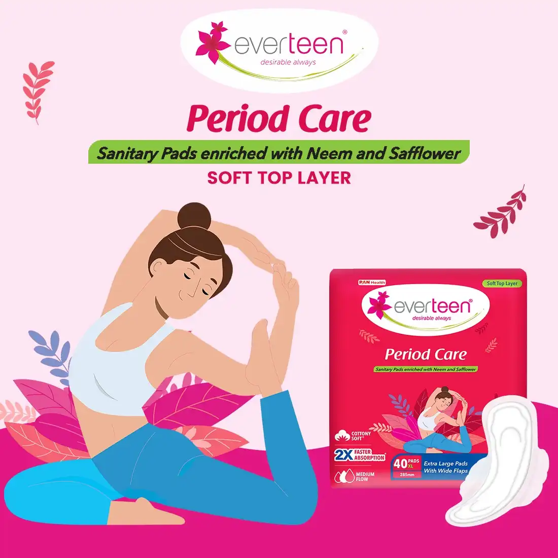 Subscribe to everteen Period Care XL Soft 40 Sanitary Pads with Neem and Safflower - Image 2