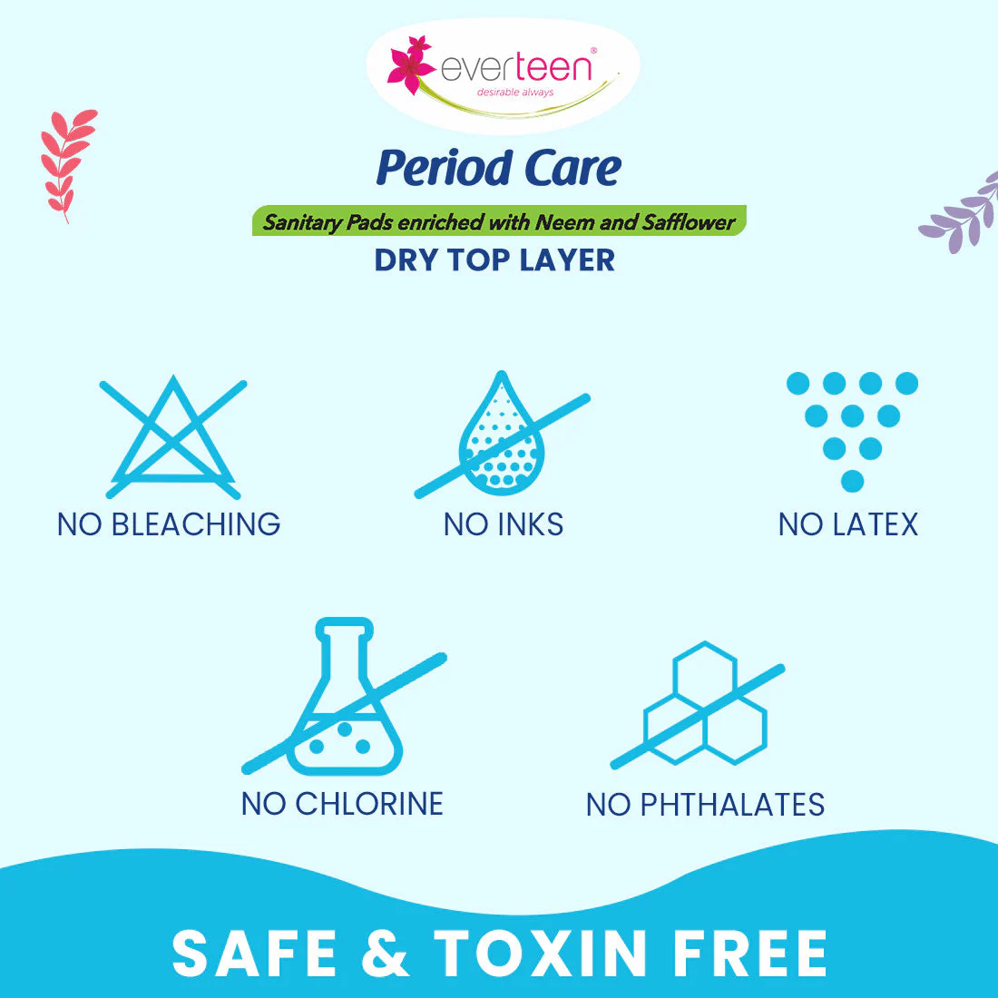 Subscribe to everteen Period Care XXL Dry 40 Sanitary Pads with Double Flaps, Neem, Safflower - Image 5