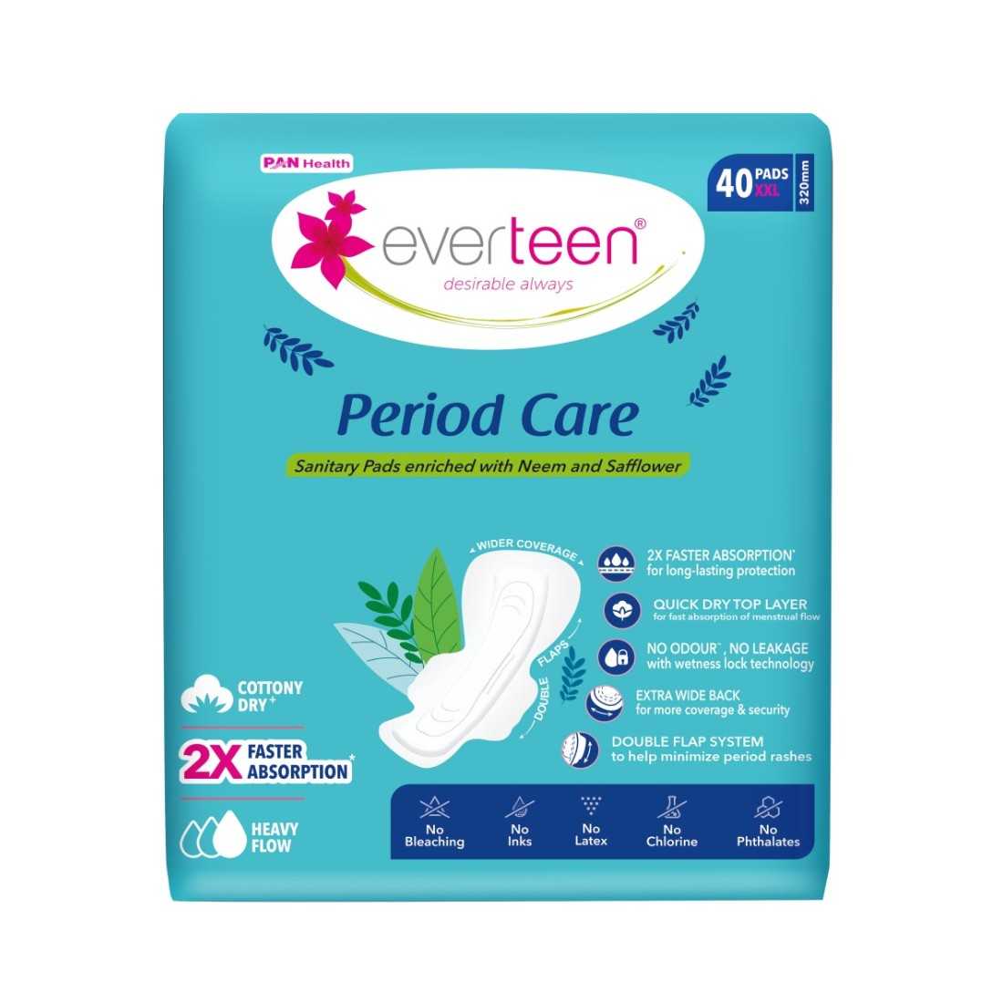 Subscribe to everteen Period Care XXL Dry 40 Sanitary Pads with Double Flaps, Neem, Safflower - Image 9